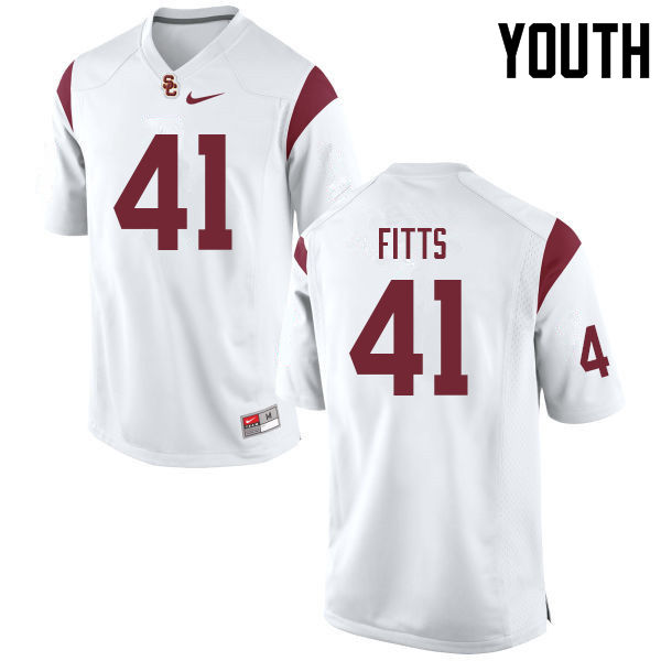 Youth #41 Thomas Fitts USC Trojans College Football Jerseys Sale-White - Click Image to Close